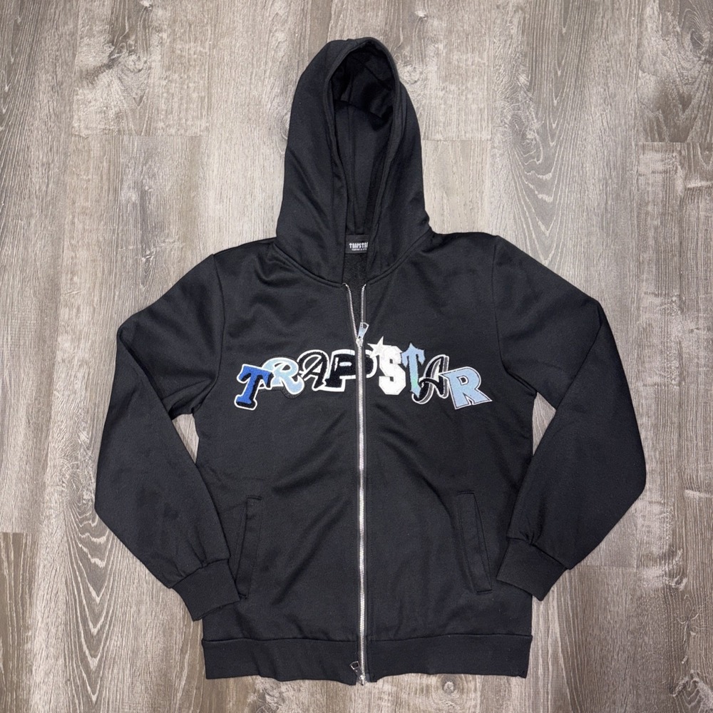 Trapstar Chenille Logo Full Zip Hoodie Black Spellout Men's Size Small Authentic